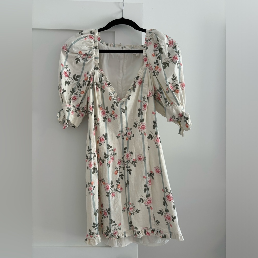For Love & Lemons Rose Stripe Mini Dress Ivory Size L